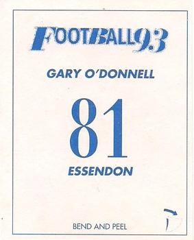 1993 Select AFL Stickers #81 Gary O'Donnell Back